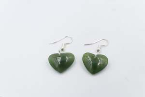 Greenstone Carving Collection: Stg Silver Greenstone Drop Heart Earrings