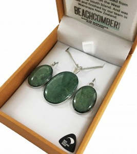 Greenstone Carving Collection: New Zealand Pounamu Set Silver Plated BBJ4216S