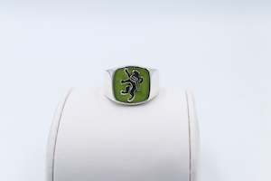 Stg Silver Rings: Stg Silver Mens Ring with New Zealand Greenstone and Lion Top