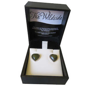 Stg Silver Earrings: Sterling Silver & NZ Greenstone Heart Studs XP139