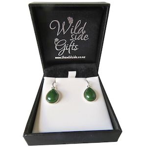 Stg Silver New Zealand Greenstone Teardrop Drop Earrings XP131
