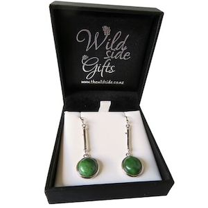 Stg Silver Earrings: Stg SilverRound Drop New Zealand Greenstone and Earrings XP129