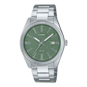 Casio steel strap silver Tone Green face  watch MTP1302DA-3A