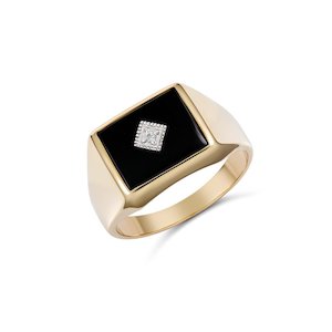9ct Gold Mens Onyx with Diamond Ring 877-1DC