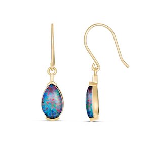Gold Pendents: 9ct Gold Adelaide 10x6mm Pear Triplet Opal Hook Earring