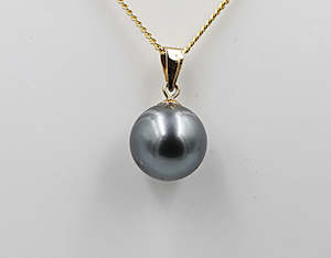 9ct Gold Set tahitian Black Pearl 10mm SP04