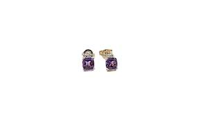 Gold Earrings: 9ct Gold Genuine amethyst & Diamond Stud Earrings E3000-AMDC