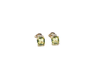 9ct Gold Genuine Peridot & Diamond Stud Earrings E3000-PDDC