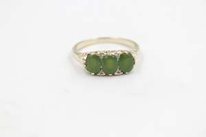 Gold Ladies Rings: 9ct Gold New Zealand Greenstone & Diamond Ring SYR7986G