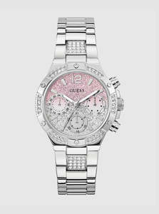 Guess Watches: GUESS Silver harlow pink dial bracelet watch GW0950L1