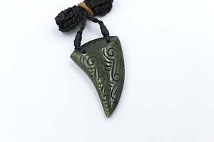 Greenstone Carving Collection: New Zealand Greenstone Engraved Shark Tooth 50mm