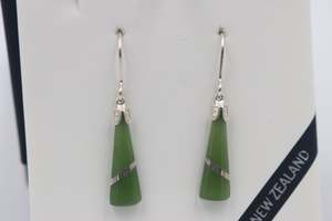 Greenstone Carving Collection: New Zealand Greenstone  Drop Earrings with Stg silver setting