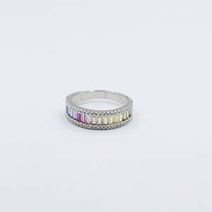 Stg Silver Multi Color CZ ring IRA205