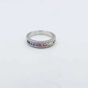 Stg Silver Multi Color CZ ring IRA202