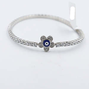 Stg Silver Bracelet CZ with evil Eye stretchy IRA212