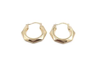 Gold Earrings: 9ct Gold Fancy Hexagon Design Hoop 12mm 12OB5001/99