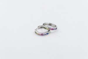 Stg Silver Multi Color CZ Earrings Huggies IRA208