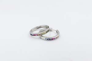 Stg Silver Multi Color CZ Earrings Huggies IRA206