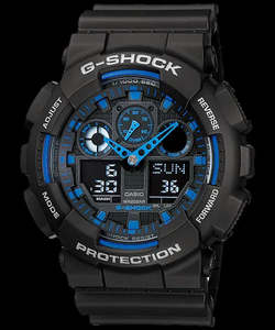 G Shock Black/Blue Analog/Digit (GA100 Series) Watch - GA-100-1A2