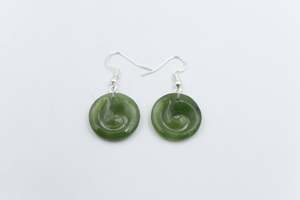 Stg Silver set New Zealand Greenstone Koru Drop Earrings