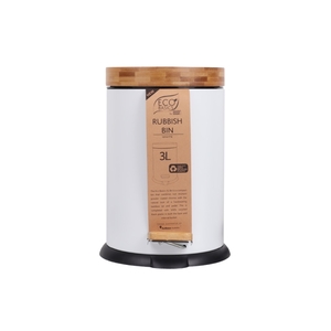 Pedal Bin with Bamboo Lid 3L White