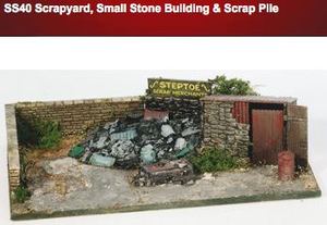 Products: Wills SS40 Scrap Yard, small Stone Building & Scrap Pile OO Scale
