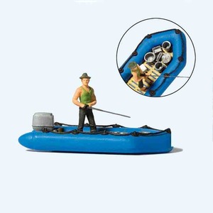 Preiser 10687 Fishermen / Angler Figure With Dinghy / Rubber Boat & Acc