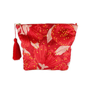 Cosmetic Bags: Bright Botanical Pohutukawa Velvet Cosmetic Bag