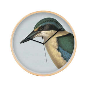 Hushed Birds: Hushed Blue Kingfisher Wooden Frame Clock