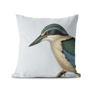 Hushed Birds: Hushed Blue Kingfisher Cushion Cover