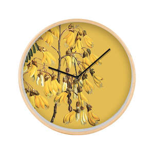 Vintage Flora: Vintage Botanical Kowhai Wooden Frame Clock