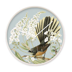 All Homewares: Fantail and Fiordland Parahebe Wooden Frame Clock