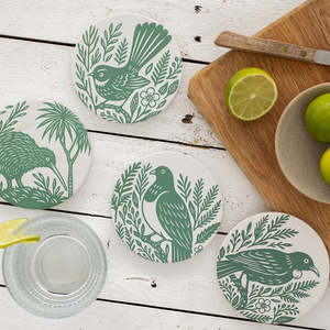 Coasters 1: Set of 4 Woodcut Ceramic Coasters