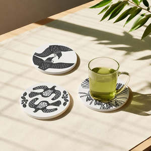 Coasters 1: Set of 3 Linocut Ceramic Coasters