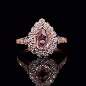 Coloured Gem Rings: Natural Morganite & Moissanite Pear Vintage Ring