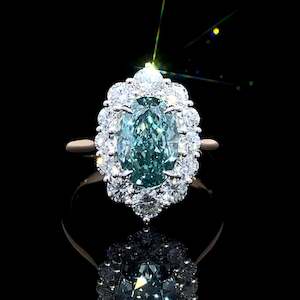 Teal Diamond Halo Ring