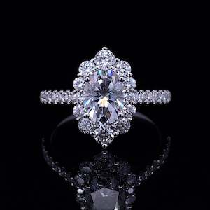 Diamond Rings: Diamond Oval Halo with Accented Shank