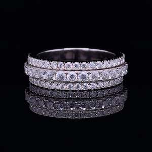 Wedding And Dress Bands: Solid Sterling Silver Moissanite Pave Spinner Ring