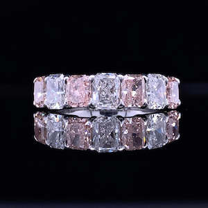 Coloured Gem Rings: Pink & White Radiant Band