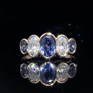 Coloured Gem Rings: Oval 5 Stone Bezel Ring