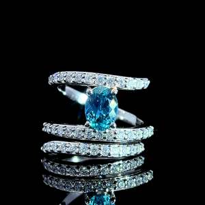 Coloured Gem Rings: Lab Aquamarine & Moissanite