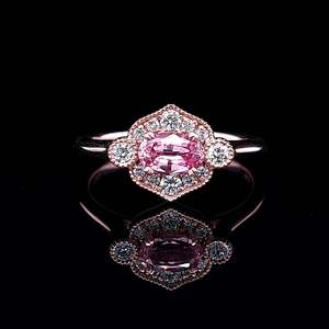 SALE - One of a Kind 14K Rose Gold Intense Peach Sapphire & Diamond Custom Ring