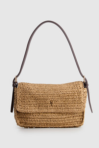 Shoulder Bags: Straw Flapover Shoulder Bag
