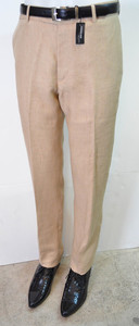 Caramel Linen Flat Front Trousers strangelynormal