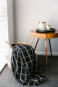 Black Check Cotton Throw by Kim Soo – Hand Loomed