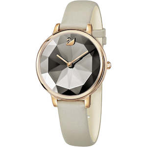 Watch: CRYSTAL LAKE WATCH, LEATHER STRAP, GREY - ROSE-GOLD TONE