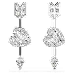 IDYLLIA DROP EARRINGS HEART W ARROW - WHITE, RHODIUM