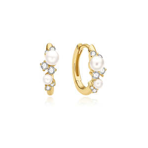 Earring: STAR SHELL PEARL CLUSTER HUGGIE HOOP EARRINGS