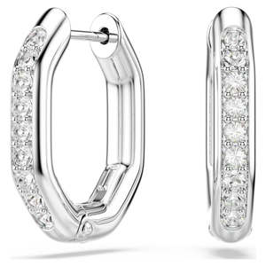 Earring: DEXTERA HOOP EARRINGS SMALL - WHITE, RHODIUM