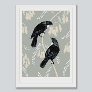 Tui Pair eggshell art print - A1 Framed